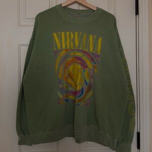 NIRVANA Green Multicolor Graphic Crewneck